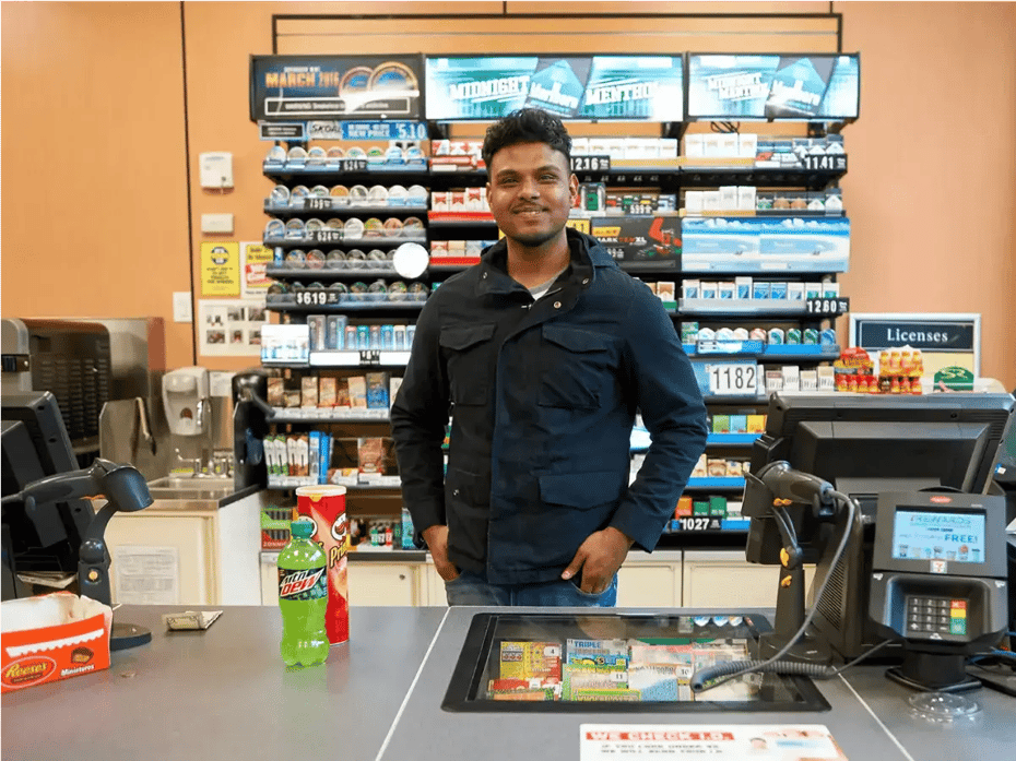 man at counter